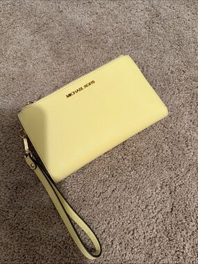Michael Kors Pale Yellow Saffiano Leather Wristlet Clutch